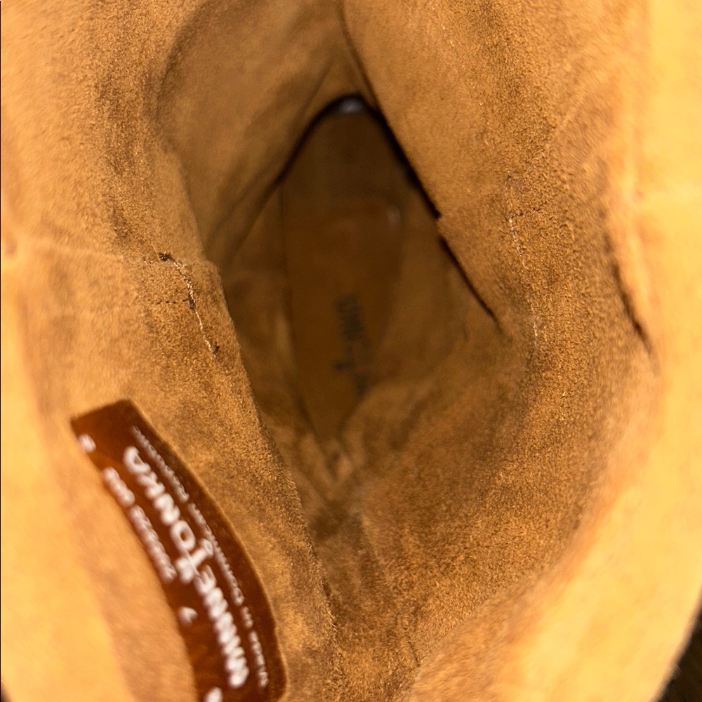 Minnetonka Triple Layer Fringe Boots Brown Moccasins Size 7 - Picture 7 of 8